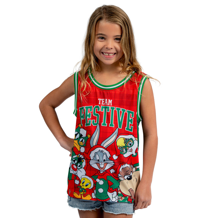 White Christmas Kids Basketball Singlet