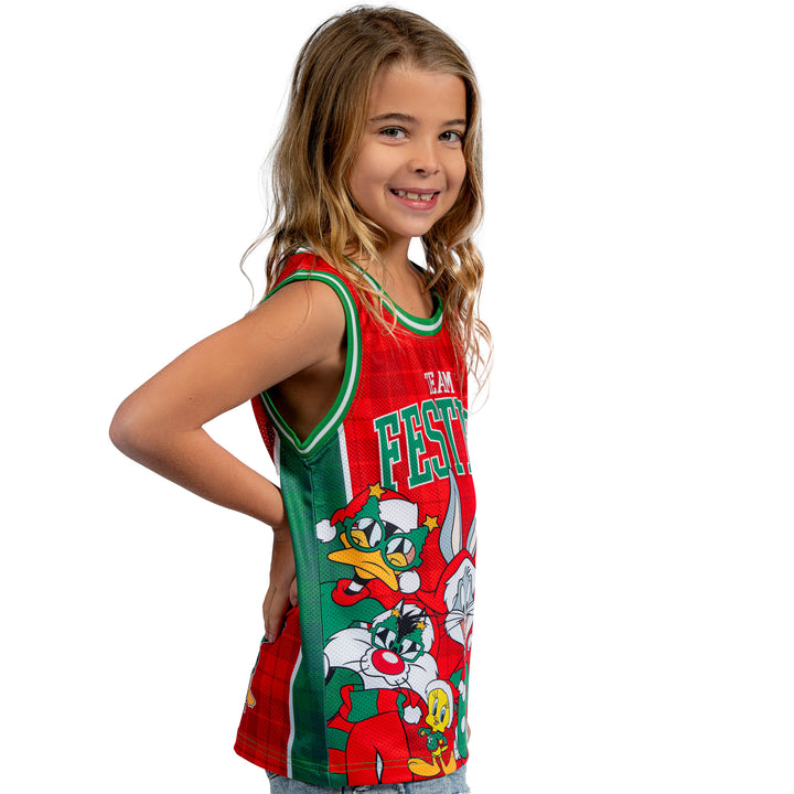 White Christmas Kids Basketball Singlet