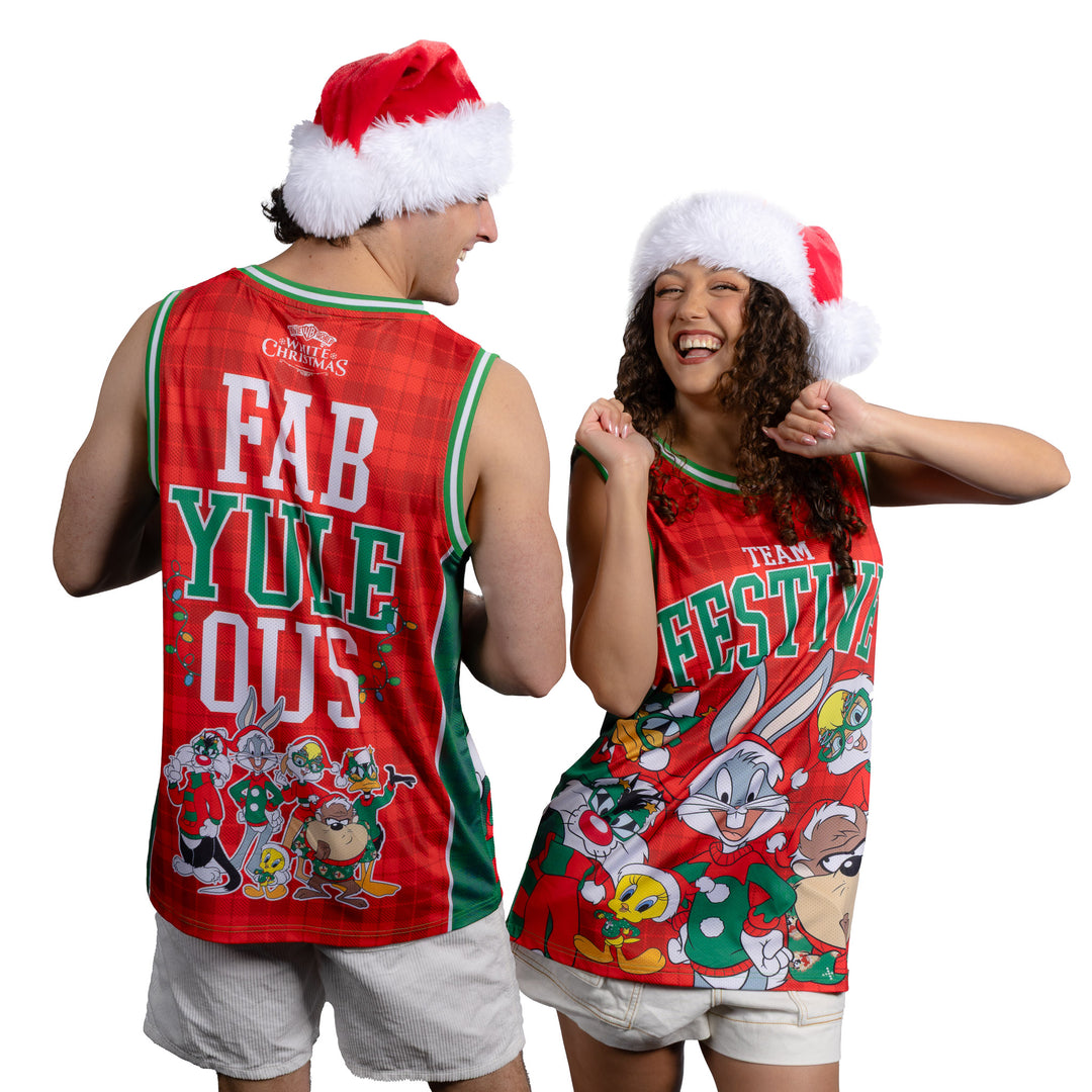 White Christmas Adult Basketball Singlet