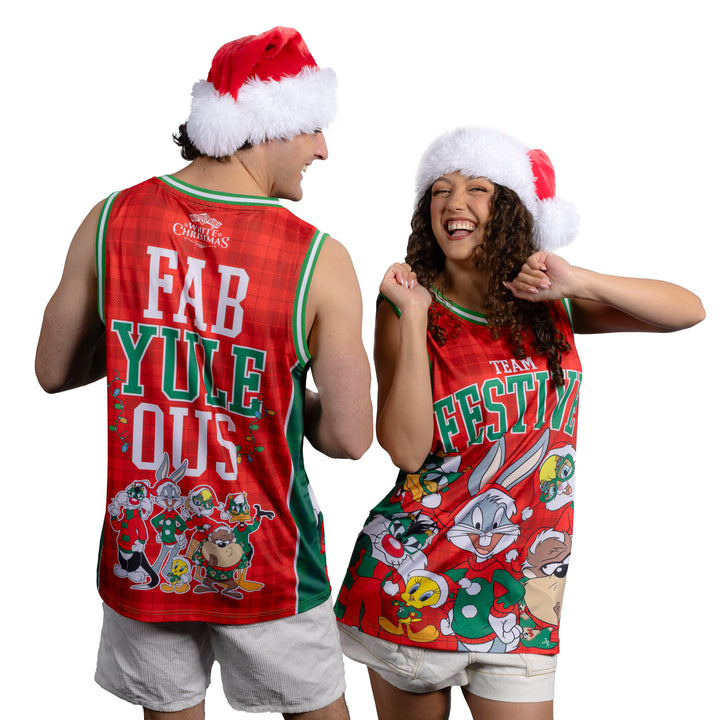 White Christmas Adult Basketball Singlet