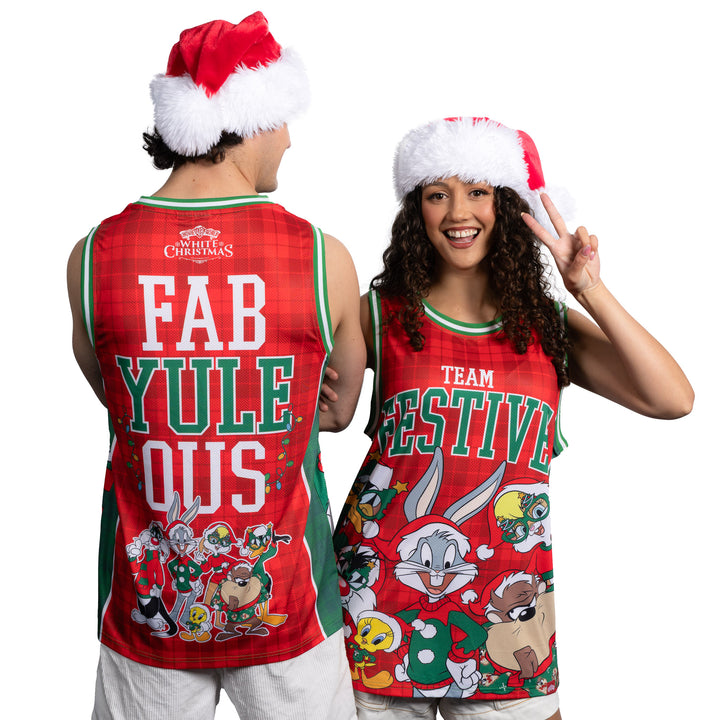 White Christmas Adult Basketball Singlet